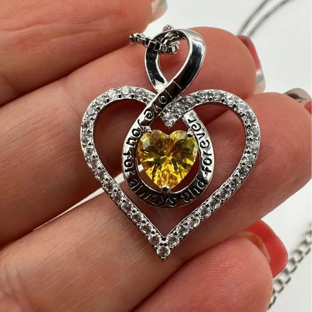 NIB, Redbee Brand 18kt GP/WG, 925 heart and yellow cz necklace!‎